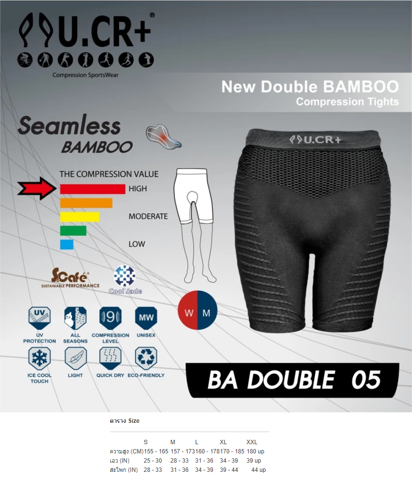กางเกง UCR+ 2018 : New Double BAMBOO 5 ส่วน PAD [XXL]